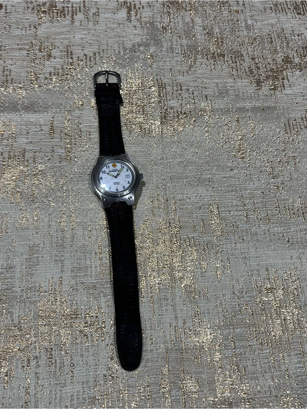 Timex Expedition Indiglo Quartz Watch Date WR50m White Dial Black Leather 34mm